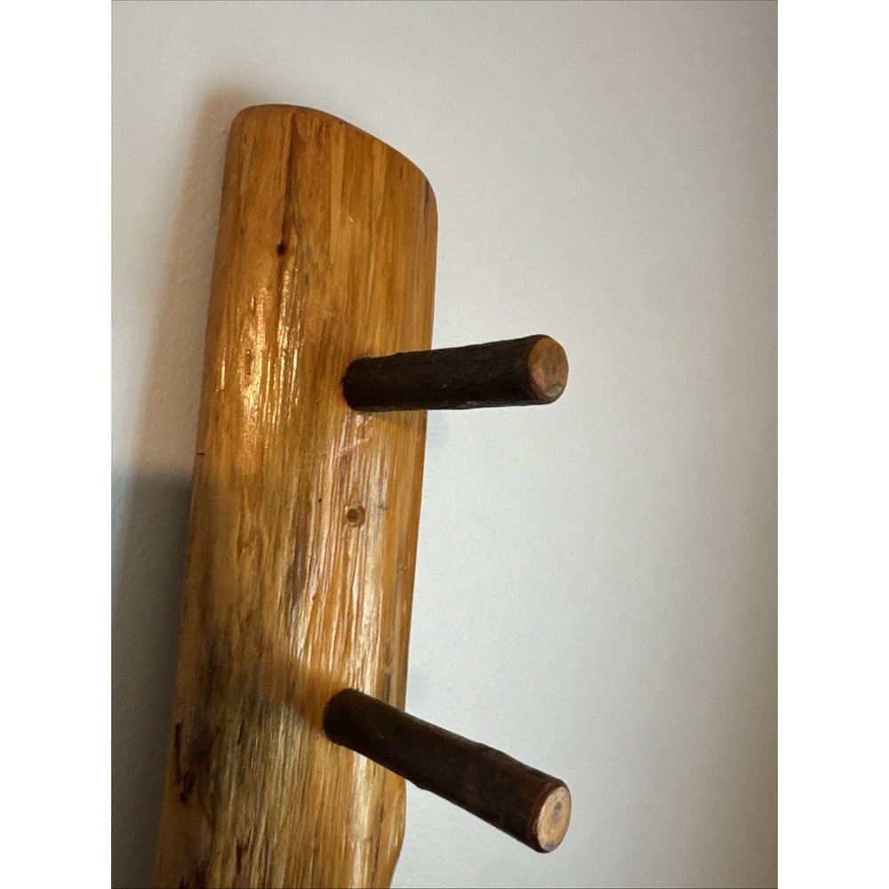 28" LOG Wall Mount Coat Rack 5 Wood Pegs Lodge Cabin Decor Branch Tree Primitive - Picture 5 of 16